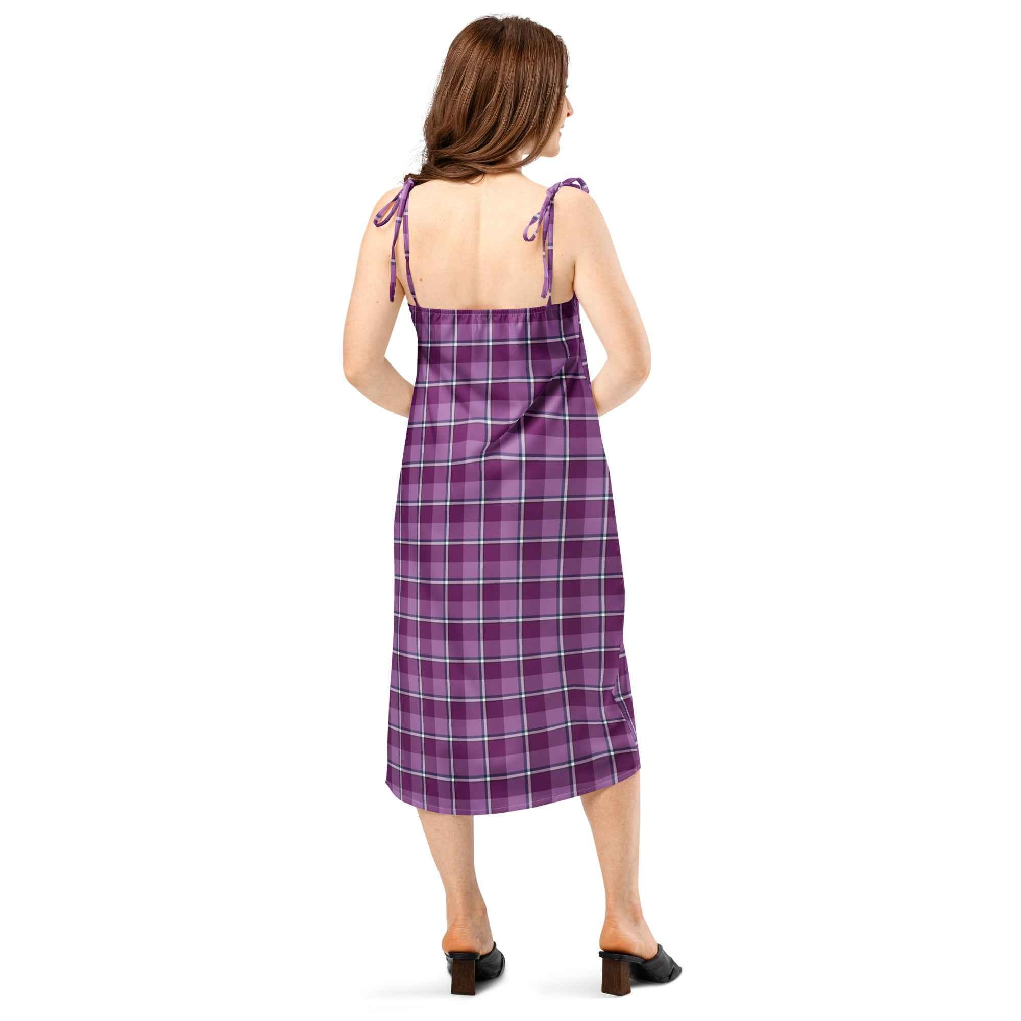 Tie-Strap Midi Dress Purple and Trendy Pink Plaid