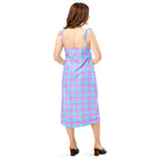 Tie-Strap Midi Dress Mauve and Coastal Mist Plaid - Scottish Squares