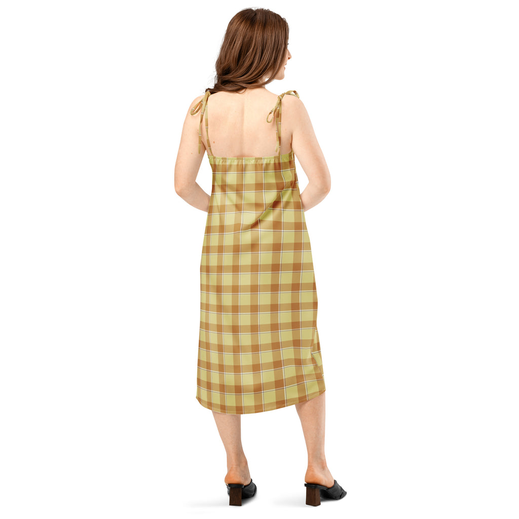 Tie-Strap Midi Dress Zombie and Copper Plaid - Scottish Squares