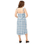Tie-Strap Midi Dress Pink Cloud and Blue Lagoon Plaid - Scottish Squares