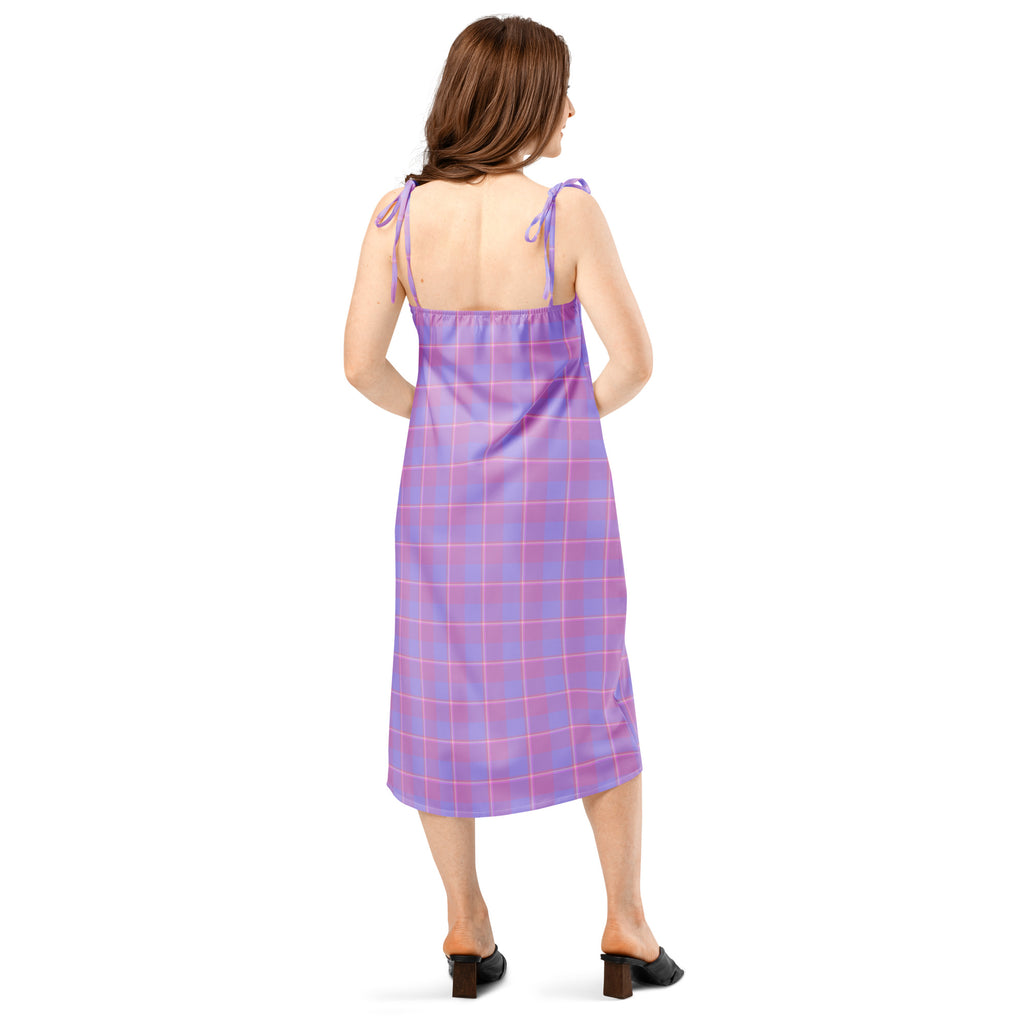 Tie-Strap Midi Dress Viola and Dull Lavender Plaid - Scottish Squares