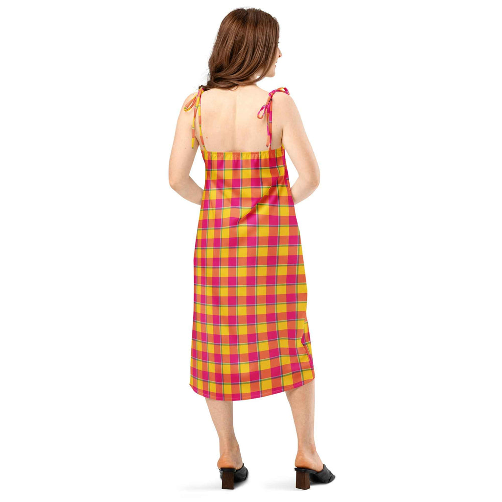 Tie-Strap Midi Dress Corn and Razzmatazz Plaid - Scottish Squares