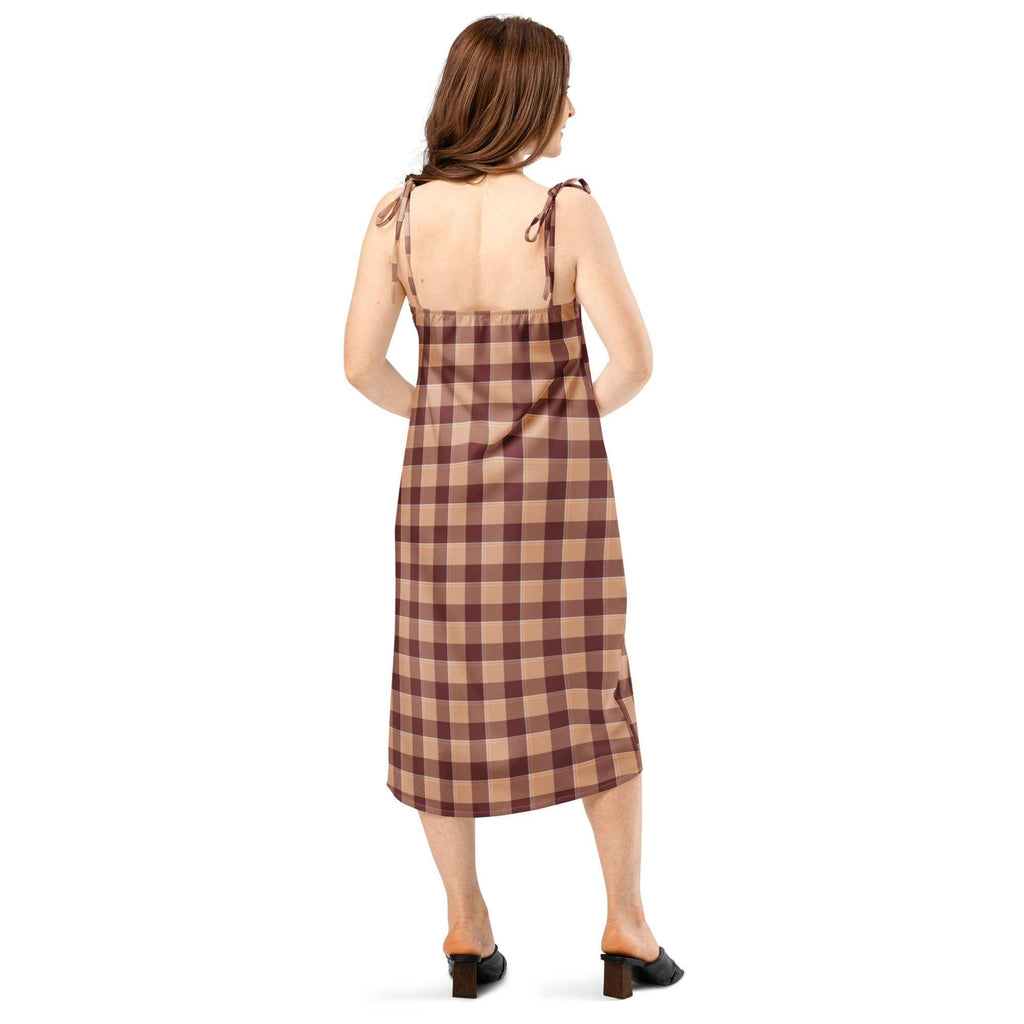 Tie-Strap Midi Dress Whiskey and Livid Brown Plaid - Scottish Squares