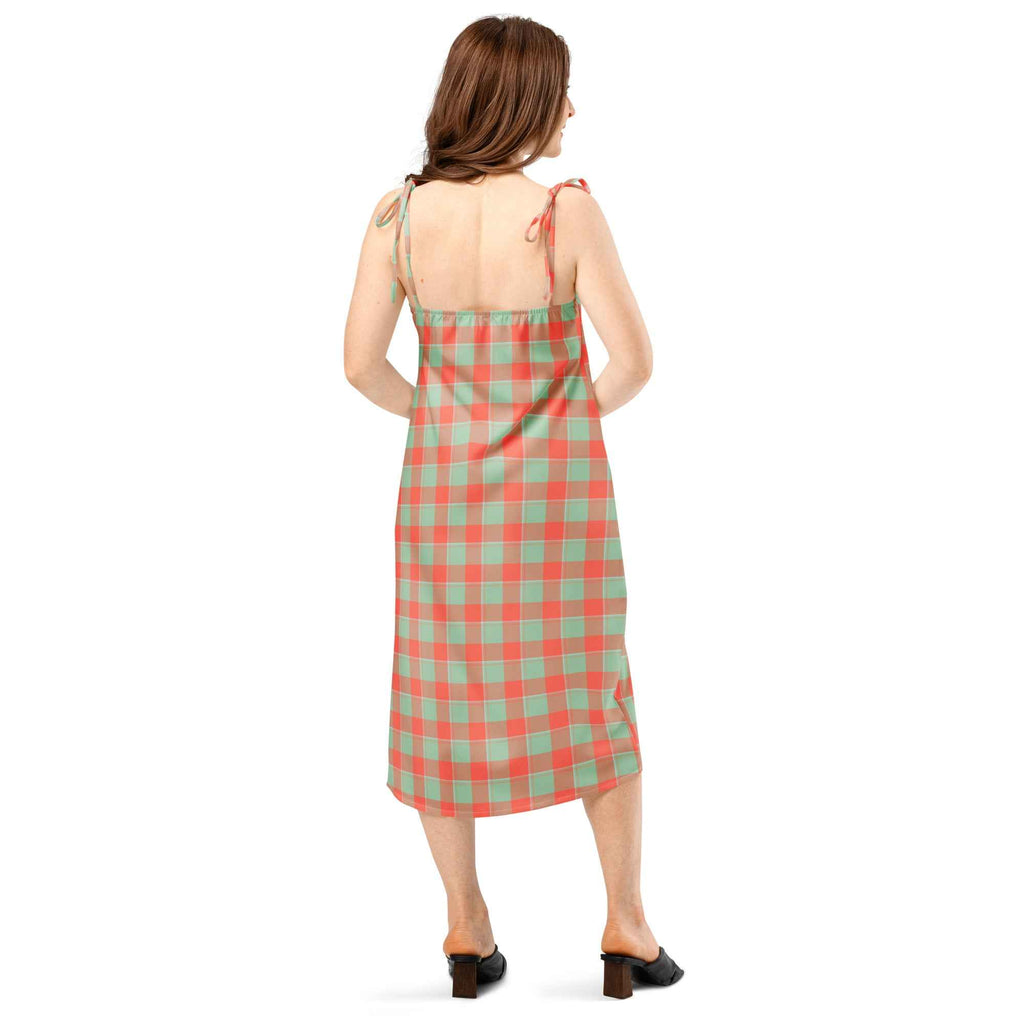 Tie-Strap Midi Dress Spring Rain and Persimmon Plaid - Scottish Squares
