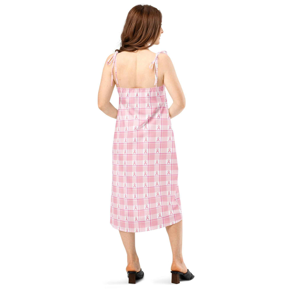 Tie-Strap Midi Dress Breast Cancer Awareness Plaid - Scottish Squares