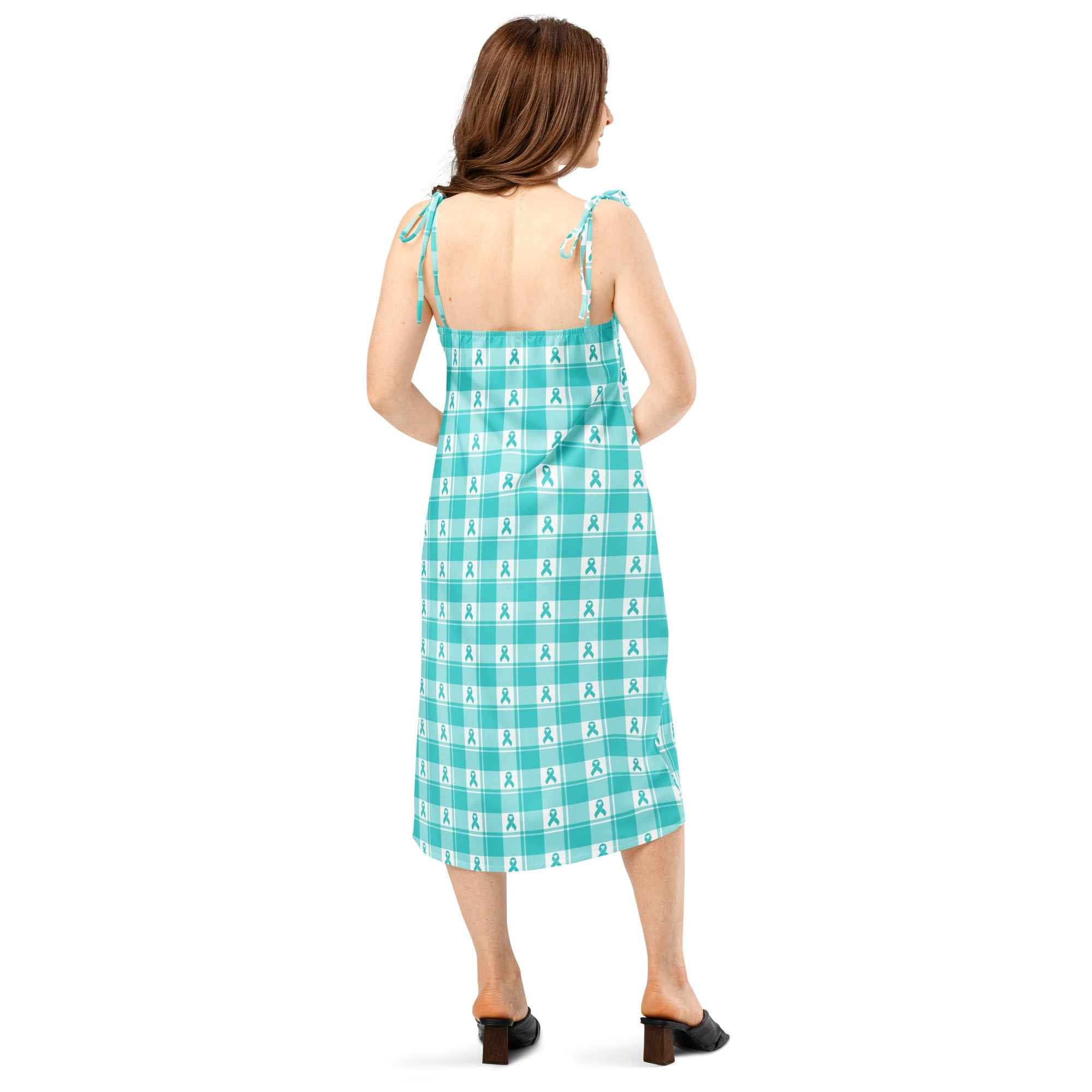 Tie-Strap Midi Dress Ovarian Cancer Awareness Plaid - Scottish Squares
