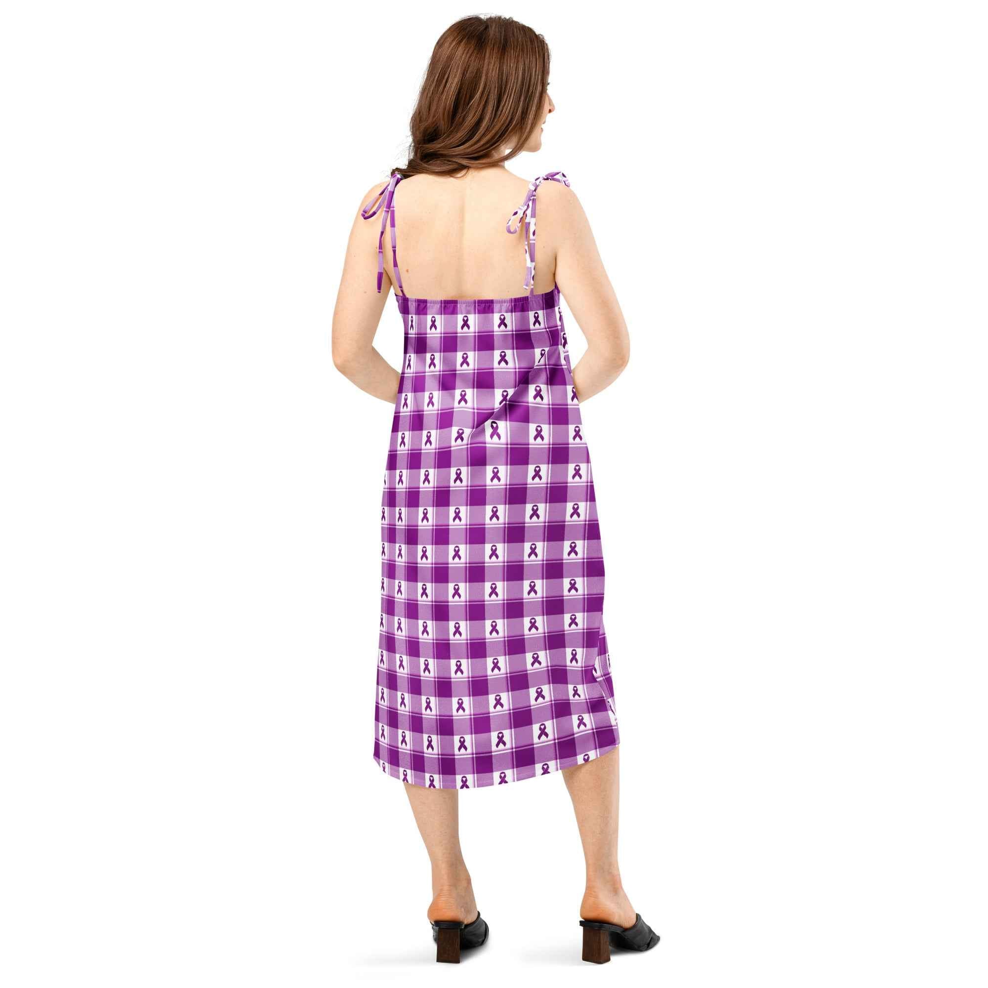 Tie-Strap Midi Dress Pancreatic Cancer Awareness Plaid - Scottish Squares