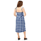 Tie-Strap Midi Dress Colorectal Cancer Awareness Plaid, Dark Blue Ribbon, Supportive Gift - Scottish Squares