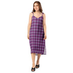 Tie-Strap Midi Dress Purple and Trendy Pink Plaid