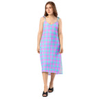 Tie-Strap Midi Dress Mauve and Coastal Mist Plaid - Scottish Squares