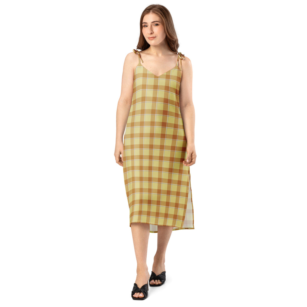 Tie-Strap Midi Dress Zombie and Copper Plaid - Scottish Squares