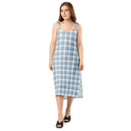 Tie-Strap Midi Dress Pink Cloud and Blue Lagoon Plaid - Scottish Squares