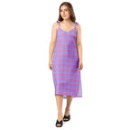 Tie-Strap Midi Dress Viola and Dull Lavender Plaid - Scottish Squares