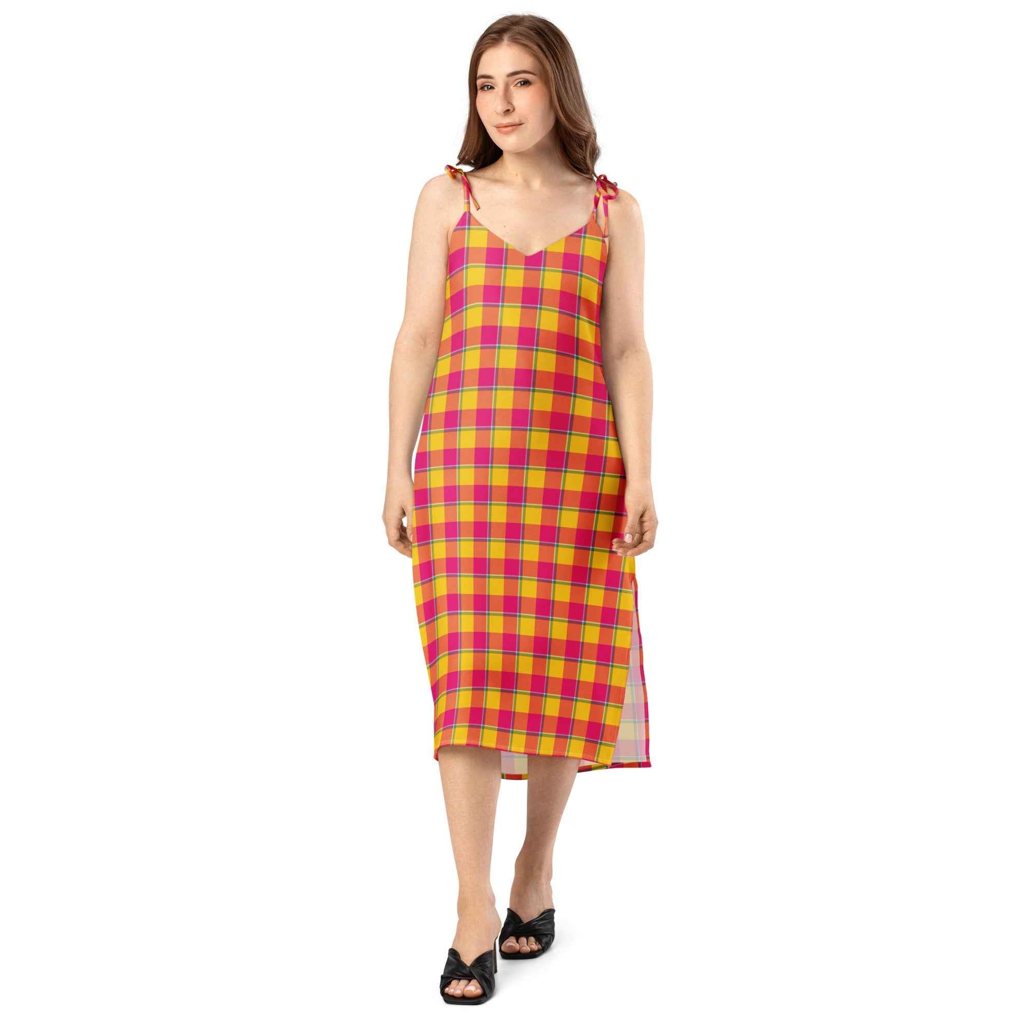Tie-Strap Midi Dress Corn and Razzmatazz Plaid Default Title - Scottish Squares