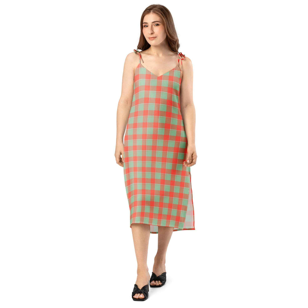 Tie-Strap Midi Dress Spring Rain and Persimmon Plaid - Scottish Squares