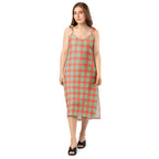 Tie-Strap Midi Dress Spring Rain and Persimmon Plaid - Scottish Squares