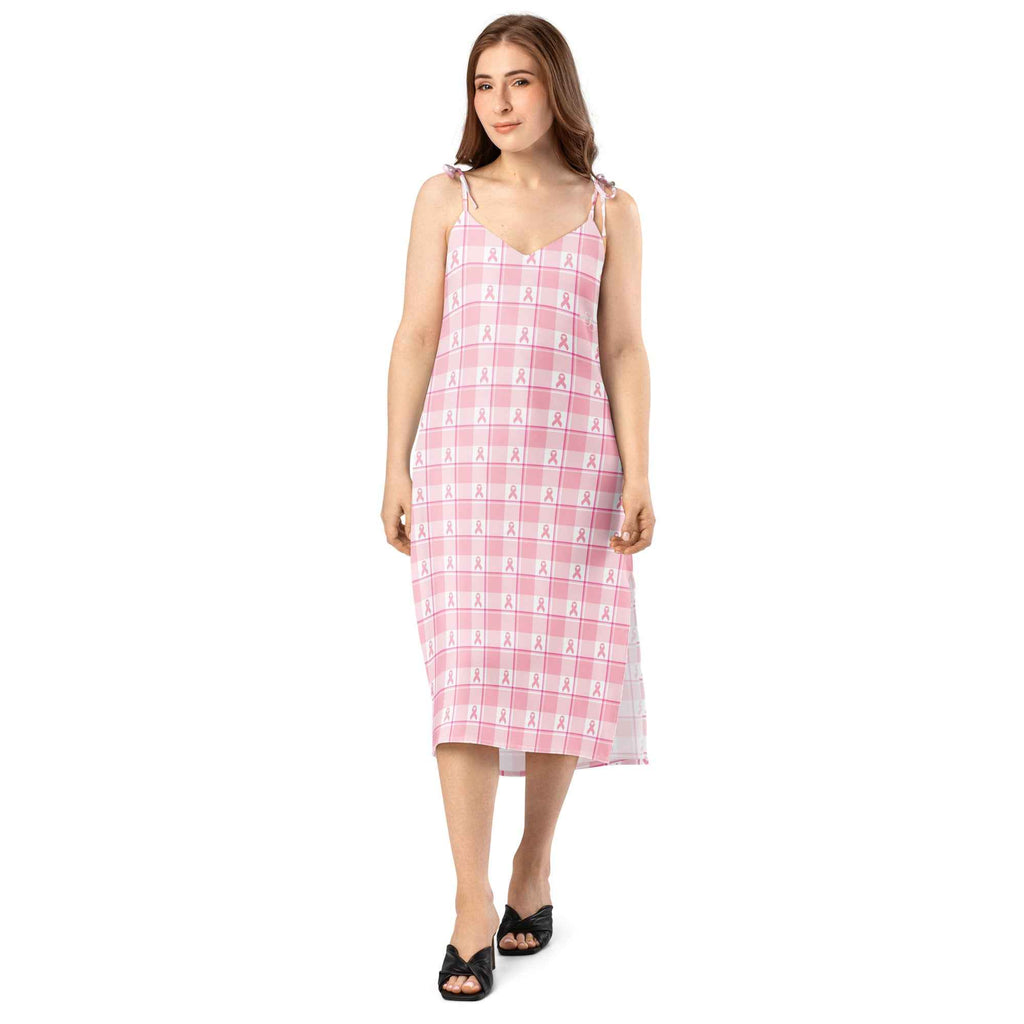 Tie-Strap Midi Dress Breast Cancer Awareness Plaid - Scottish Squares