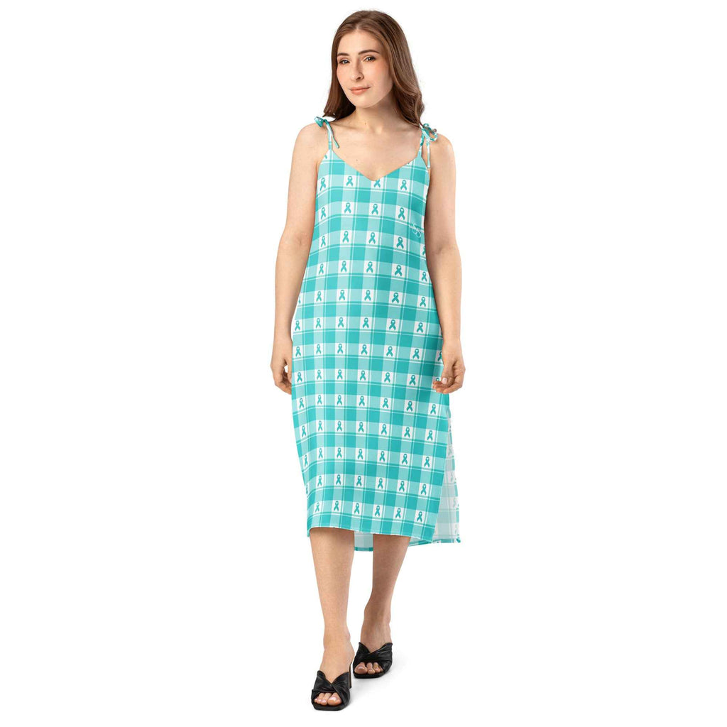 Tie-Strap Midi Dress Ovarian Cancer Awareness Plaid - Scottish Squares