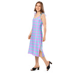 Tie-Strap Midi Dress Mauve and Coastal Mist Plaid - Scottish Squares