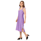 Tie-Strap Midi Dress Viola and Dull Lavender Plaid - Scottish Squares