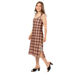 Tie-Strap Midi Dress Whiskey and Livid Brown Plaid - Scottish Squares