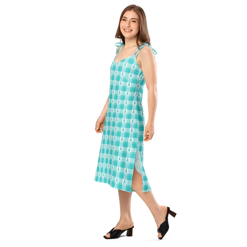 Tie-Strap Midi Dress Ovarian Cancer Awareness Plaid - Scottish Squares