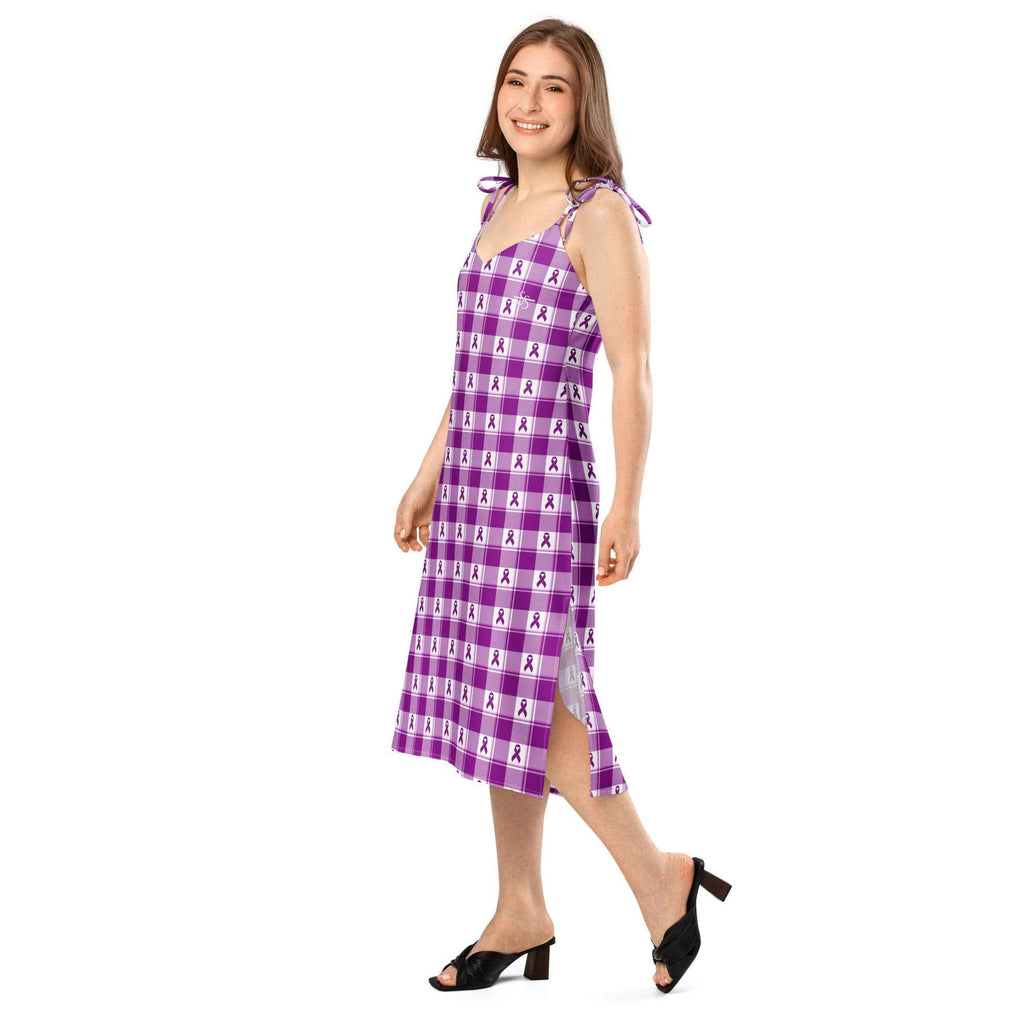 Tie-Strap Midi Dress Pancreatic Cancer Awareness Plaid - Scottish Squares