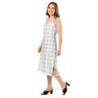 Tie-Strap Midi Dress Lung Cancer Awareness Plaid, White Ribbon, Supportive Gift - Scottish Squares