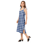 Tie-Strap Midi Dress Colorectal Cancer Awareness Plaid, Dark Blue Ribbon, Supportive Gift - Scottish Squares