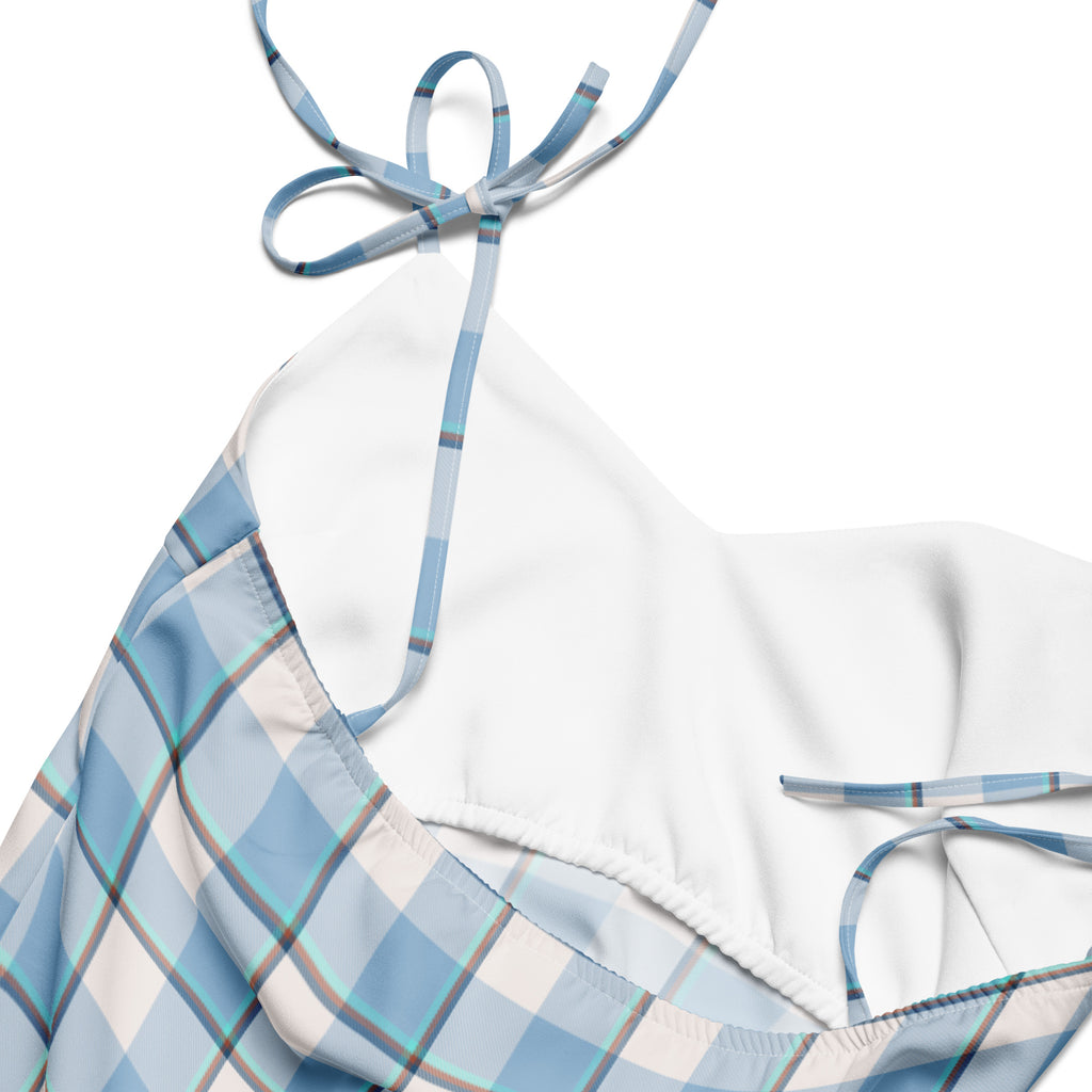 Tie-Strap Midi Dress Pink Cloud and Blue Lagoon Plaid - Scottish Squares