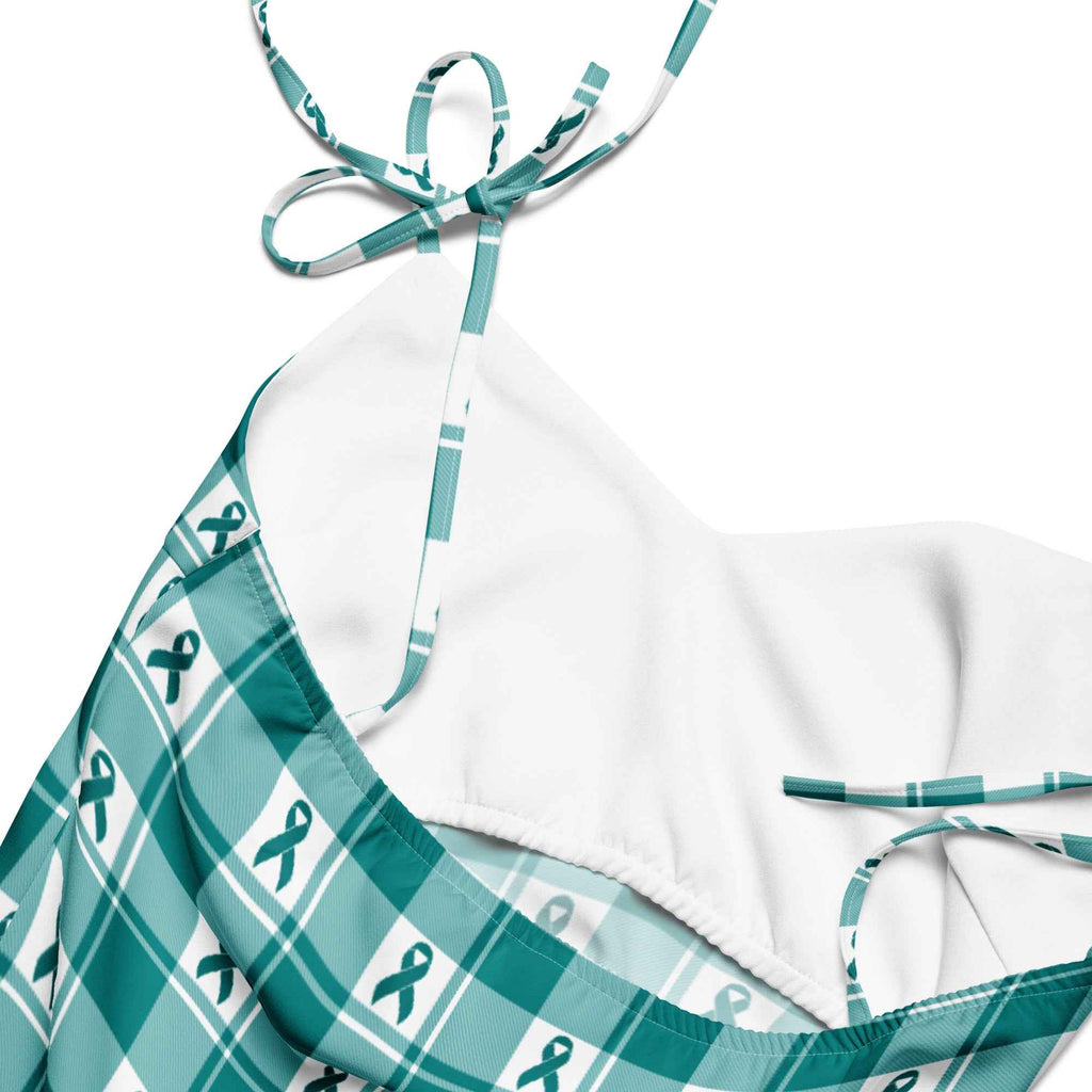 Tie-Strap Midi Dress Cervical Cancer Awareness Plaid, Teal Ribbon, Supportive Gift - Scottish Squares