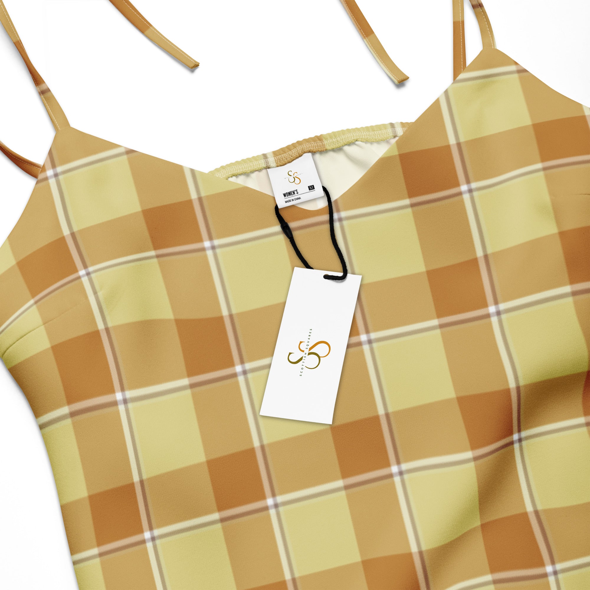 Tie-Strap Midi Dress Zombie and Copper Plaid - Scottish Squares