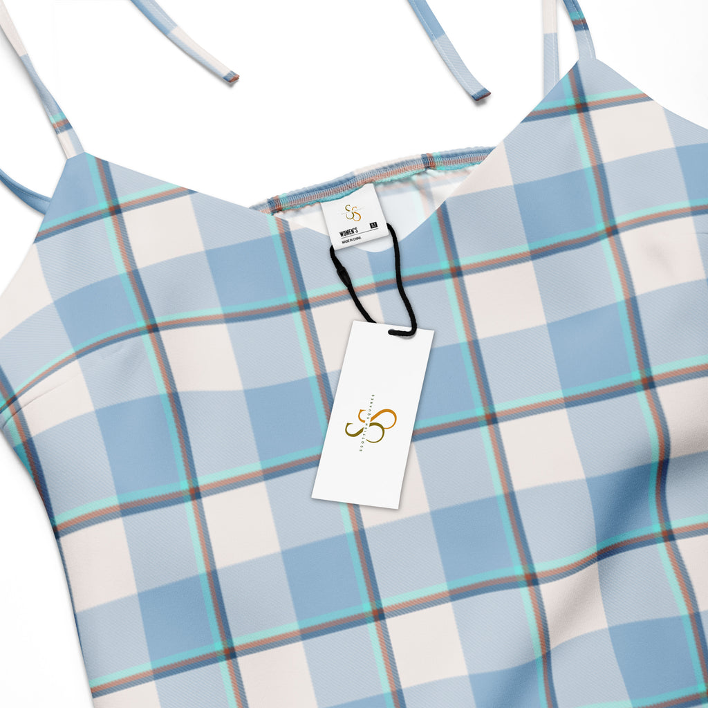 Tie-Strap Midi Dress Pink Cloud and Blue Lagoon Plaid - Scottish Squares