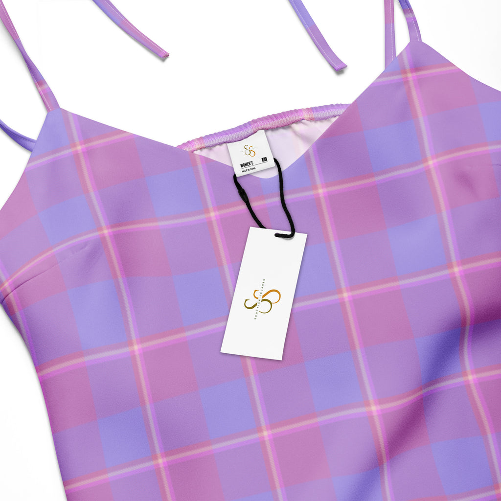 Tie-Strap Midi Dress Viola and Dull Lavender Plaid - Scottish Squares
