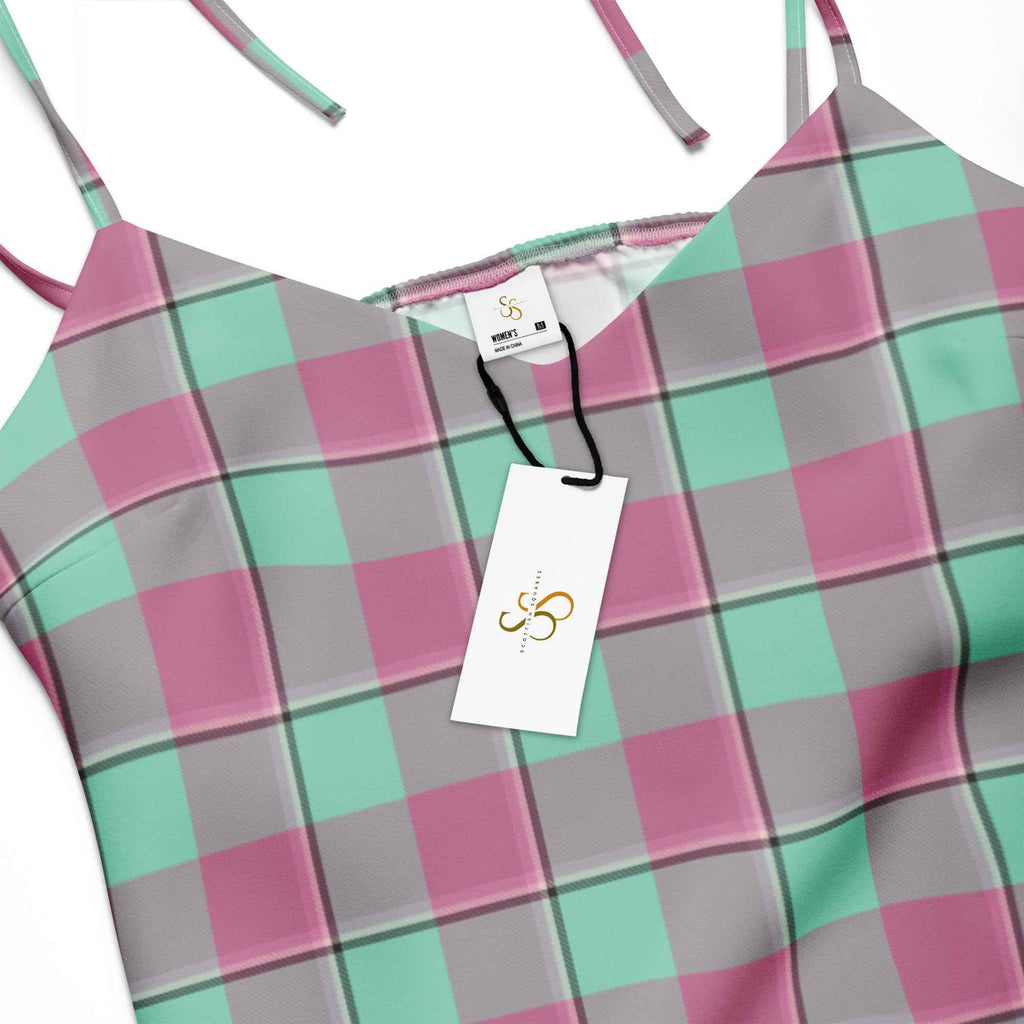 Tie-Strap Midi Dress Vista Blue and Turkish Rose Plaid - Scottish Squares