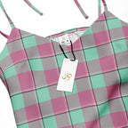 Tie-Strap Midi Dress Vista Blue and Turkish Rose Plaid - Scottish Squares