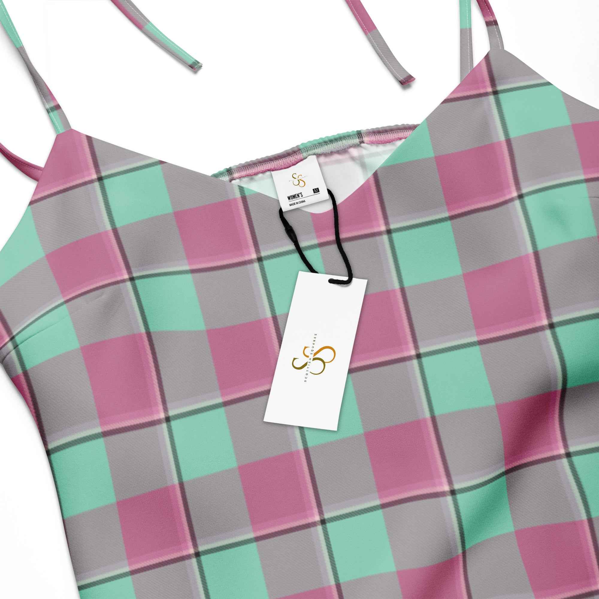 Tie-Strap Midi Dress Vista Blue and Turkish Rose Plaid - Scottish Squares