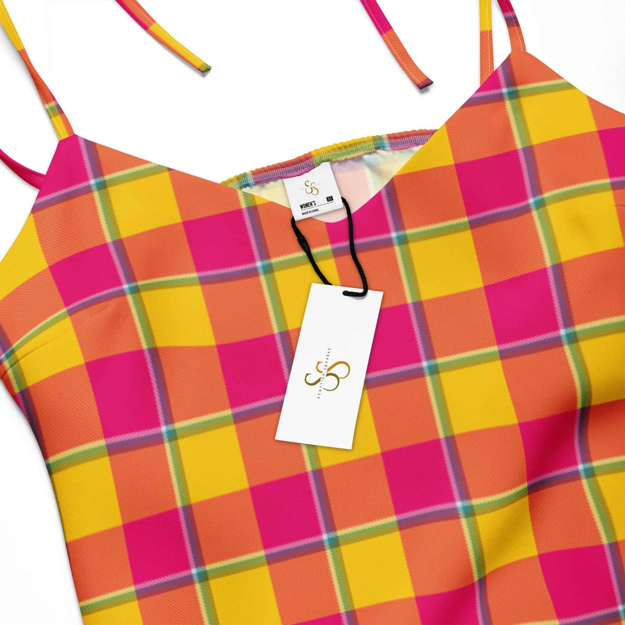 Tie-Strap Midi Dress Corn and Razzmatazz Plaid - Scottish Squares