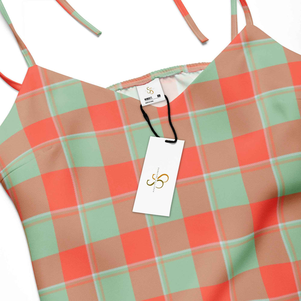 Tie-Strap Midi Dress Spring Rain and Persimmon Plaid - Scottish Squares