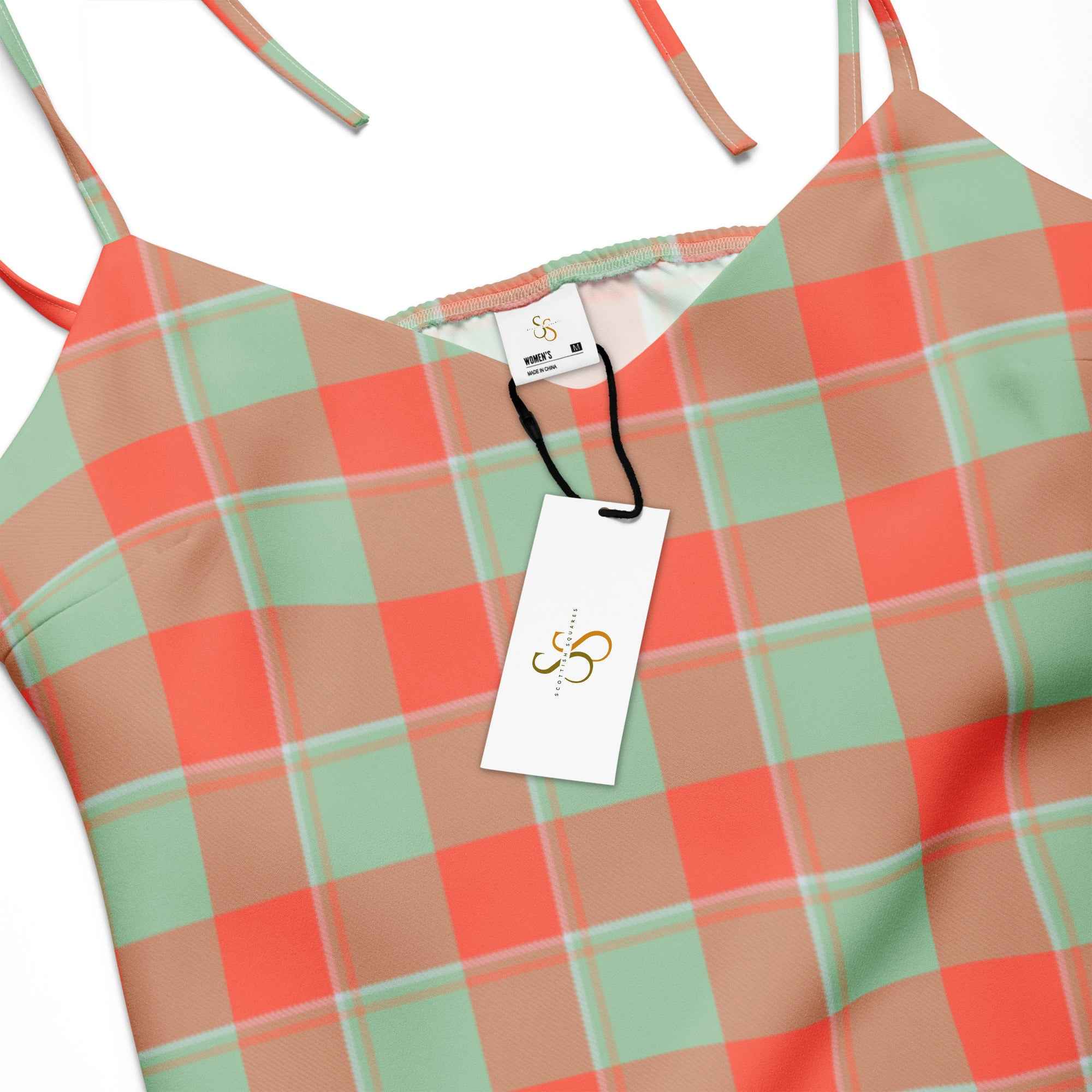 Tie-Strap Midi Dress Spring Rain and Persimmon Plaid - Scottish Squares