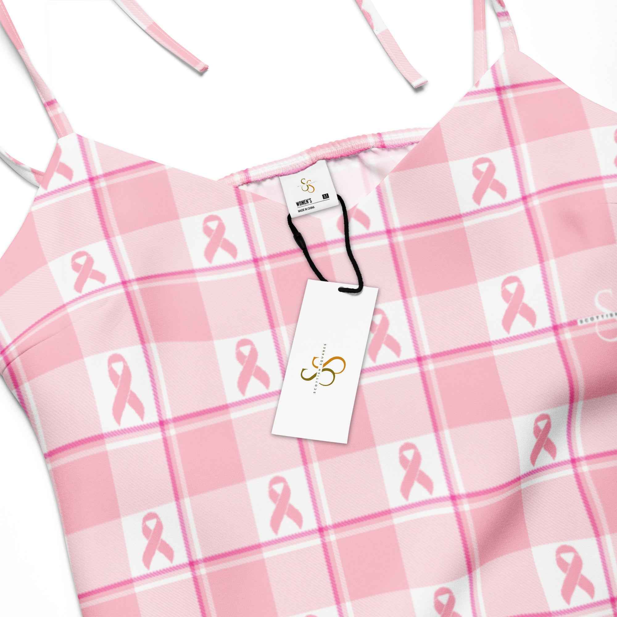 Tie-Strap Midi Dress Breast Cancer Awareness Plaid - Scottish Squares