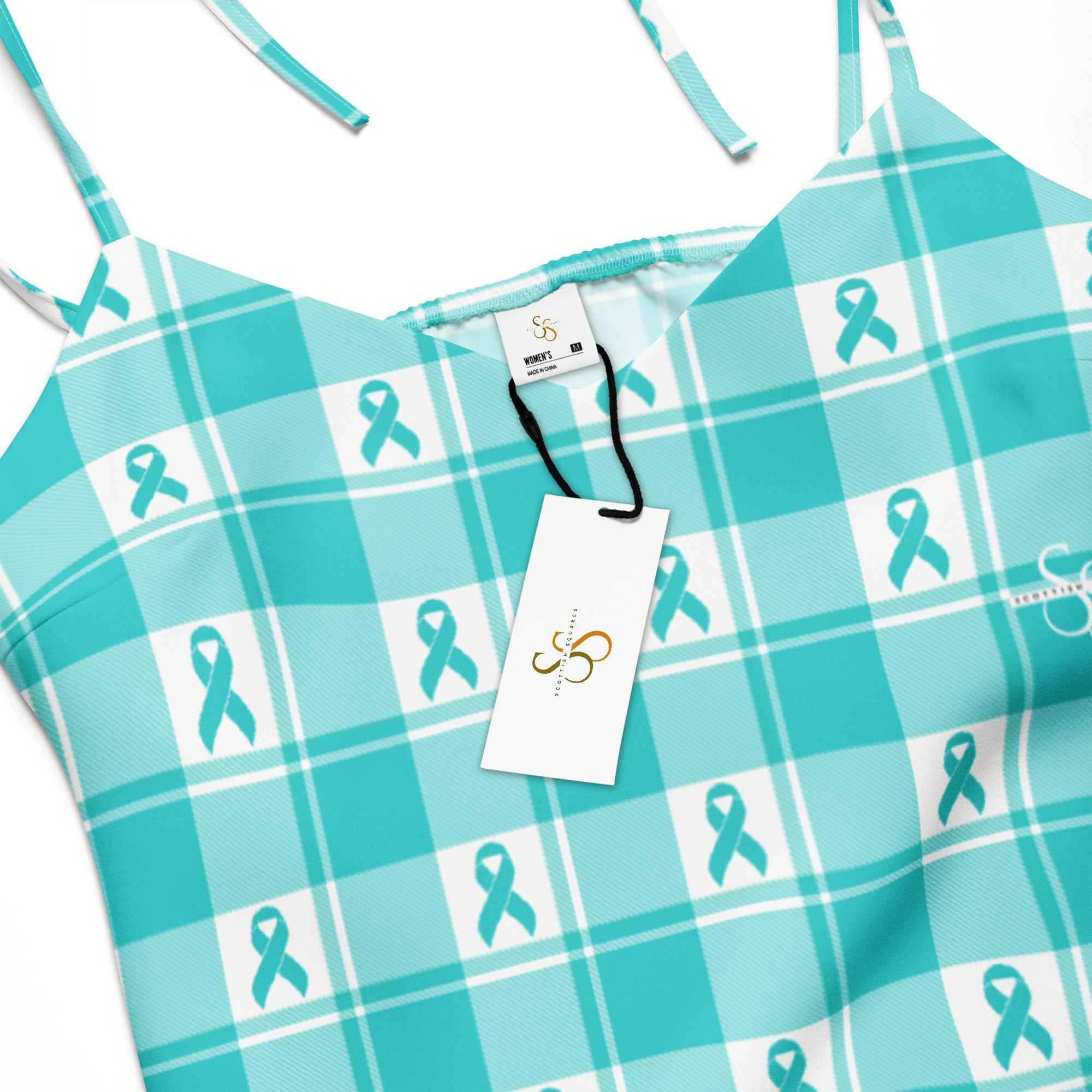 Tie-Strap Midi Dress Ovarian Cancer Awareness Plaid - Scottish Squares