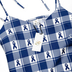 Tie-Strap Midi Dress Colorectal Cancer Awareness Plaid, Dark Blue Ribbon, Supportive Gift - Scottish Squares