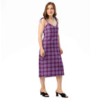 Tie-Strap Midi Dress Purple and Trendy Pink Plaid