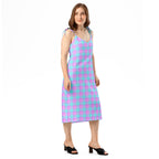 Tie-Strap Midi Dress Mauve and Coastal Mist Plaid - Scottish Squares