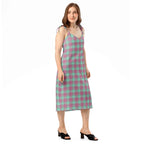 Tie-Strap Midi Dress Vista Blue and Turkish Rose Plaid - Scottish Squares