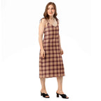 Tie-Strap Midi Dress Whiskey and Livid Brown Plaid - Scottish Squares