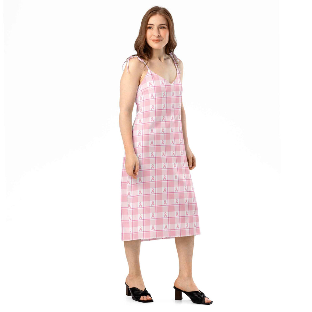 Tie-Strap Midi Dress Breast Cancer Awareness Plaid - Scottish Squares