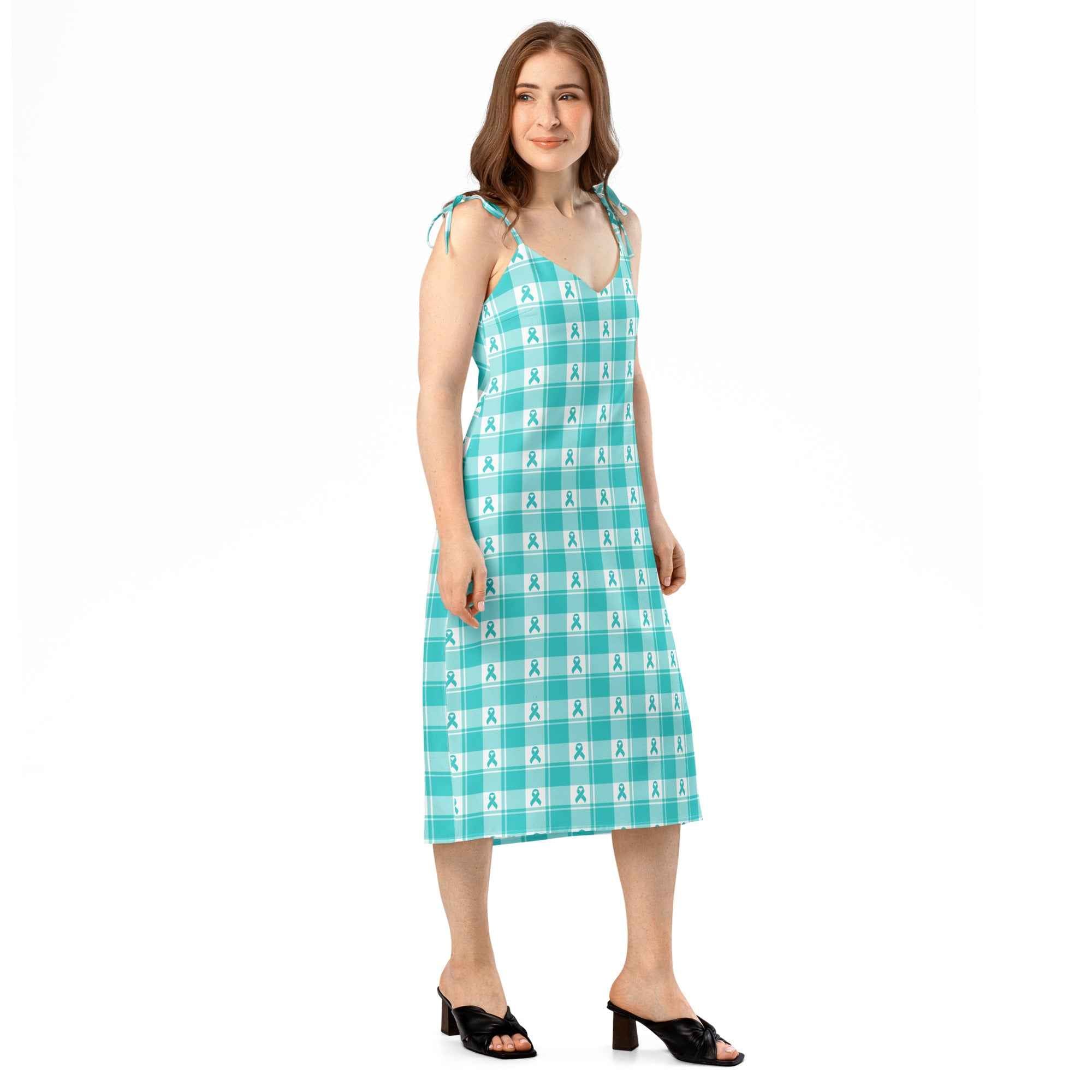 Tie-Strap Midi Dress Ovarian Cancer Awareness Plaid - Scottish Squares
