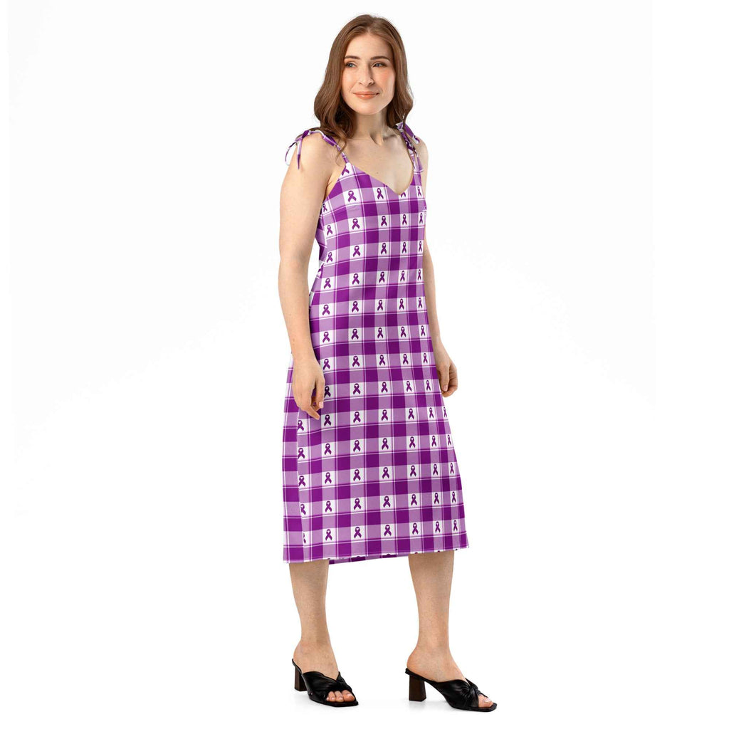 Tie-Strap Midi Dress Pancreatic Cancer Awareness Plaid - Scottish Squares